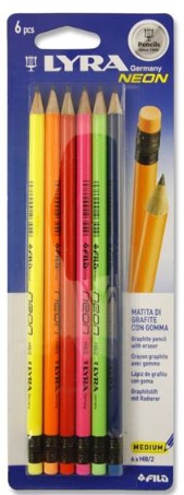 Lyra Neon Card 6 Rubber Tipped Hb Pencils